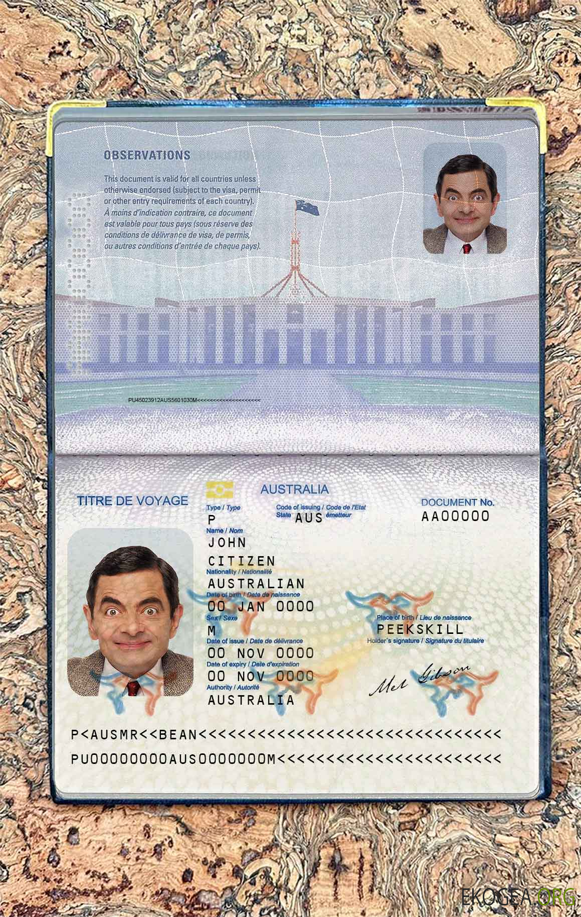 Passeport australien (document de voyage de la convention) avec photo gratuite